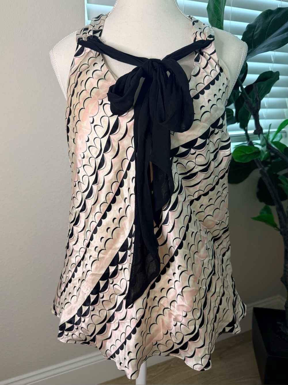 M by Madonna cream & Black Halter Tie blouse